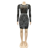 Sexy Hot Drilling Pearls Mesh Backless Club Dress BY-5330
