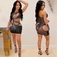 Sexy Hot Drilling One Shoulder Hollow Night Club Dress BY-5283