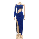 Sexy One Shoulder Hollow Irregular Split Maxi Dress BY-5054