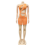 Sexy Hot Drilling One Shoulder Hollow Night Club Dress BY-5283