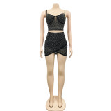 Sexy Hot Drilling Mesh Cami Top Mini Skirt 2 Piece Sets BY-5260