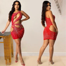 Sexy Hot Drilling One Shoulder Hollow Night Club Dress BY-5283