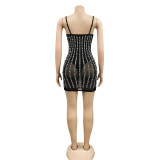 Sexy Hot Drilling Pearls Spaghetti Strap Club Dress BY-5238