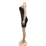 Sexy Pearls Beading Mesh Pathwork Club Dress BY-5047