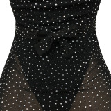 Sexy Mesh Hot Drilling Hollow Bandage Split Long Club Dress BY-5349