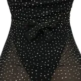 Sexy Mesh Hot Drilling Hollow Bandage Split Long Club Dress BY-5349