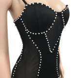 Sexy Pearls Beading Mesh Pathwork Club Dress BY-5047