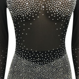 Sexy Hot Drilling See Through Long Sleeve Romper (With Underpants)BY-5165