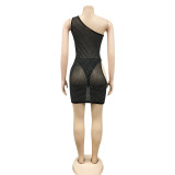 Sexy Hot Drilling One Shoulder Hollow Night Club Dress BY-5283