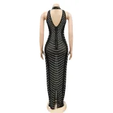 Sexy Hot Drilling See Through Backless Club Maxi Dress BY-5259
