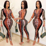 Sexy Printed Long Sleeve Two Piece Pants Set BY-5281