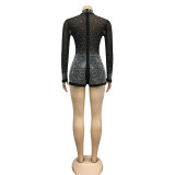 Sexy Hot Drilling See Through Long Sleeve Romper (With Underpants)BY-5165