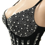 Sexy Hot Drilling Pearls Spaghetti Strap Club Dress BY-5238