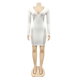 Sexy Hot Drilling V Neck Long Sleeve Club Dress BY-5337