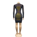 Shiny Hot Drilling Long Sleeve Bodycon Club Dress BY-5096