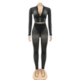 Sexy Hot Drilling See Through Long Sleeve 2 Piece Sets BY-5206