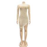 Sexy Mesh Hot Drilling Pearls Tassel Long Sleeve Club Dress BY-5216