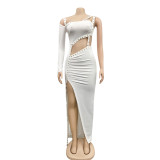 Sexy One Shoulder Hollow Irregular Split Maxi Dress BY-5054