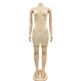 Sexy Hot Drilling Pearls Spaghetti Strap Club Dress BY-5238