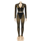 Sexy Hot Drilling See Through Long Sleeve 2 Piece Sets BY-5206