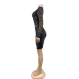 Shiny Hot Drilling Long Sleeve Bodycon Club Dress BY-5096