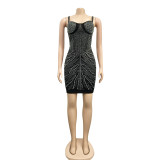 Sexy Hot Driiling Pearls Strap Club Dress BY-5074