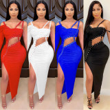 Sexy One Shoulder Hollow Irregular Split Maxi Dress BY-5054