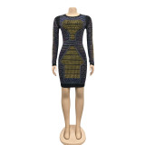 Shiny Hot Drilling Long Sleeve Bodycon Club Dress BY-5096