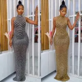 Sexy Hot Drilling See Through Backless Club Maxi Dress BY-5259