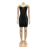 Sexy Pearls Beading Mesh Pathwork Club Dress BY-5047