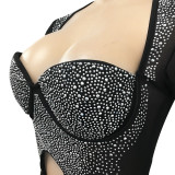 Sexy Mesh Hot Drilling Hollow Split Night Club Dress (With Underpants) BY-5207
