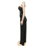Sexy Mesh Hot Drilling Hollow Bandage Split Long Club Dress BY-5349