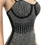 Plus Size Shiny Hot Drilling Spaghetti Strap Club Dress BY-3805