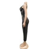 Plus Size Shiny Hot Drilling Spaghetti Strap Club Dress BY-3805