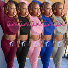 Casual Letter Print Fleece Long Sleeve 2 Piece Pants Set WAF-77358B306