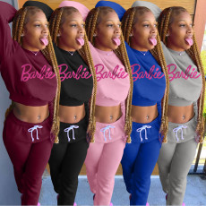 Casual Letter Print Fleece Long Sleeve 2 Piece Pants Set WAF-77358B306