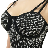 Plus Size Shiny Hot Drilling Spaghetti Strap Club Dress BY-3805