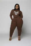 Plus Size Pink Letter Print Long Sleeve 2 Piece Sets WAF-77353P113