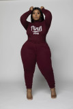 Plus Size Pink Letter Print Long Sleeve 2 Piece Sets WAF-77353P113