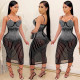 Plus Size Shiny Hot Drilling Spaghetti Strap Club Dress BY-3805