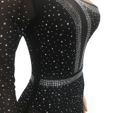 Sexy Hot Drilling Mesh One Shoulder Irregular Long Club Dress BY-5028