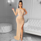 Sexy Hot Drilling Mesh One Shoulder Irregular Long Club Dress BY-5028