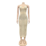 Plus Size Shiny Hot Drilling Spaghetti Strap Club Dress BY-3805