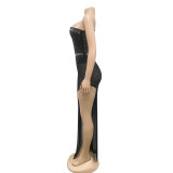 Sexy Hot Drilling Mesh One Shoulder Irregular Long Club Dress BY-5028