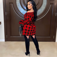 Plaid Patchwork Full Sleeve Casual Shirt Dress NM-8391
