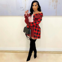 Plaid Patchwork Full Sleeve Casual Shirt Dress NM-8391