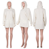 Solid Latern Sleeve Casual Hoodie Dress GLF-10070
