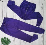 Solid Fleece Zipper Long Sleeve 2 Piece Sets WY-6871