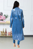 Plus Size Denim Ripped Hole Full Sleeve Long Coat LX-8083