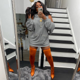 Solid Latern Sleeve Casual Hoodie Dress GLF-10070